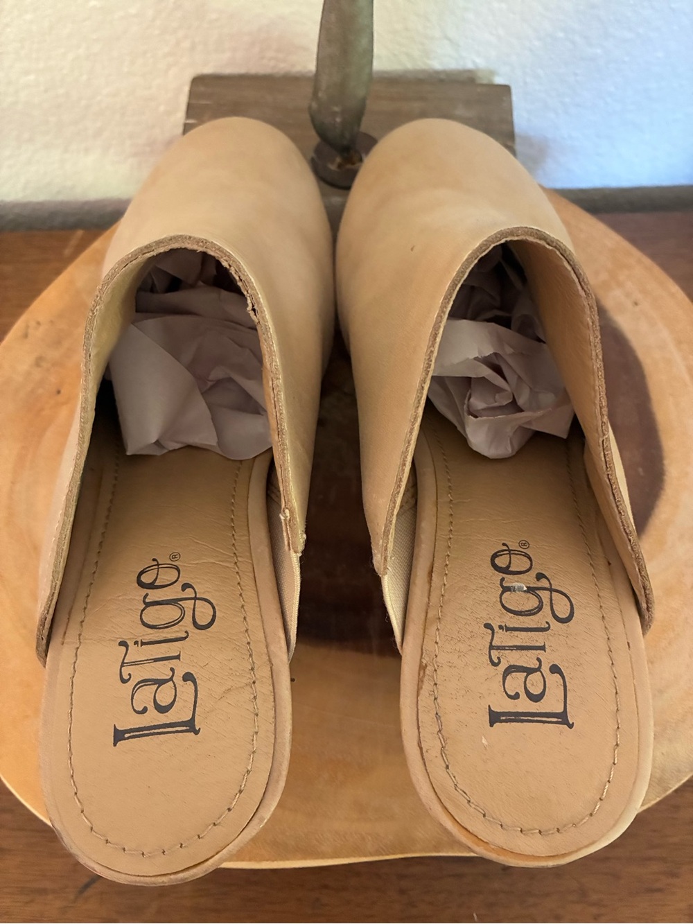 Latigo Nude/Tan Leather Slip-On Mules